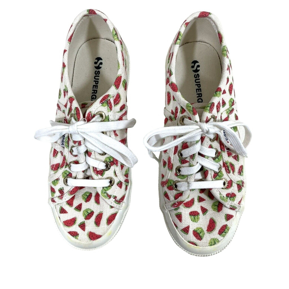 Superga Watermelon Print Low Top Linen Cotton Lace-Up Casual Sneakers Sz 6 - Picture 2 of 9